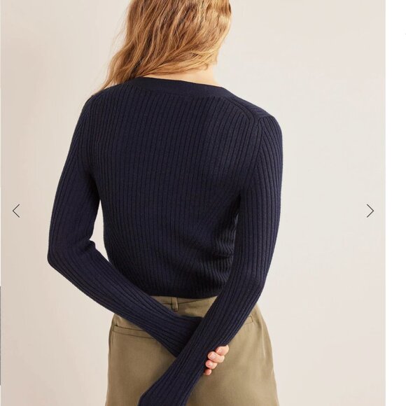 Boden Merino Cropped Rib Cardigan Navy S NWT - Picture 3 of 7